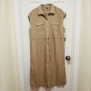 Old Navy Tan Midi Shirt Dress